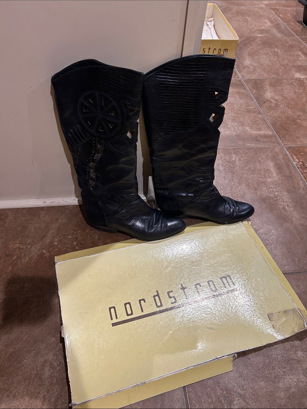 Black Over-the-Knee Western-Inspired Leather Boots
